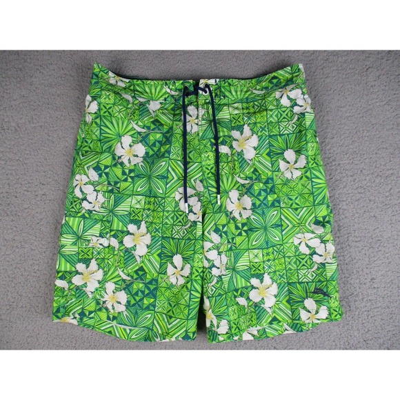 Tommy Bahama Swim Trunks Mens Large Green Floral Mesh Lined Pockets - Picture 1 of 12